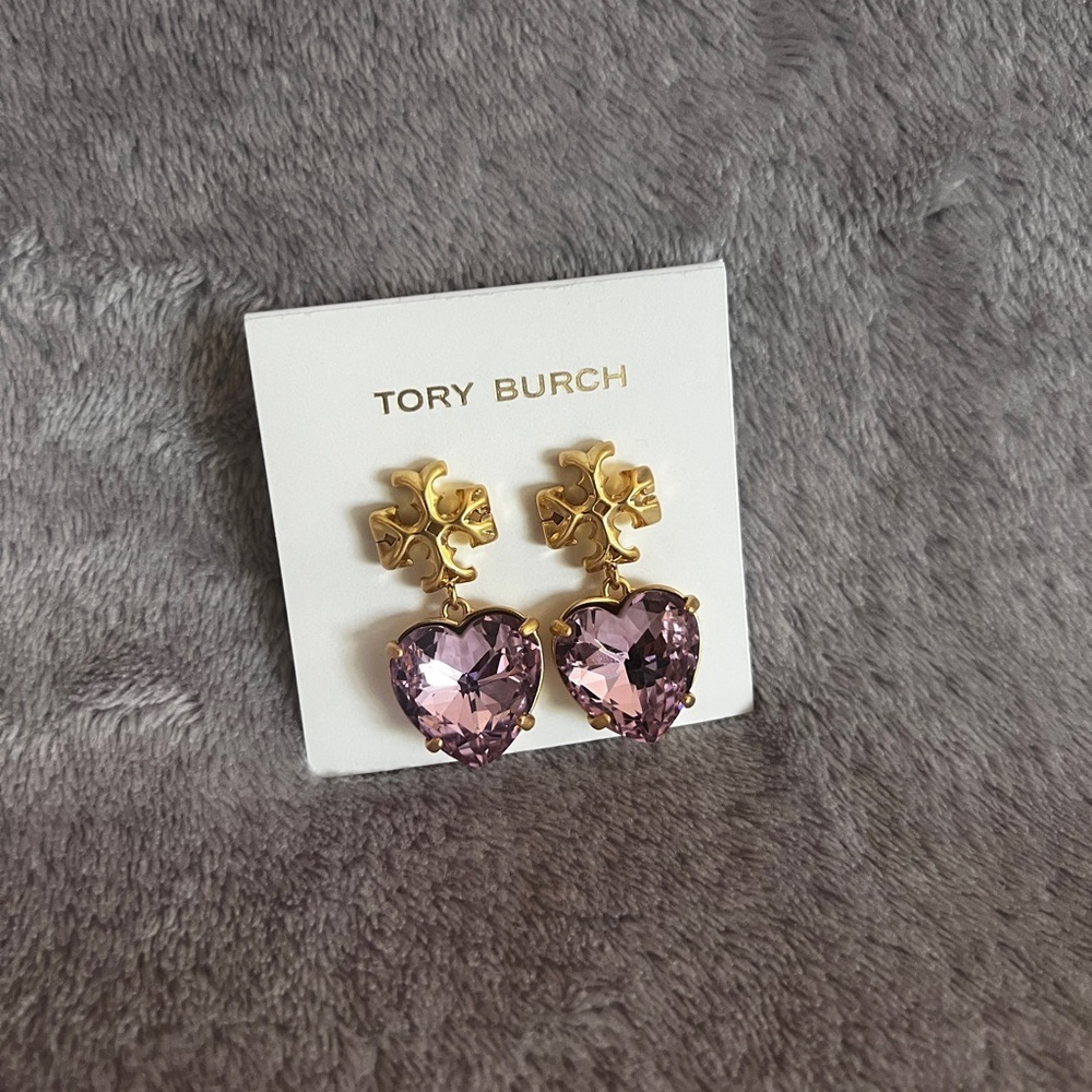 Tory Burch Gold and Pink Heart Earrings - Picture 3 of 8